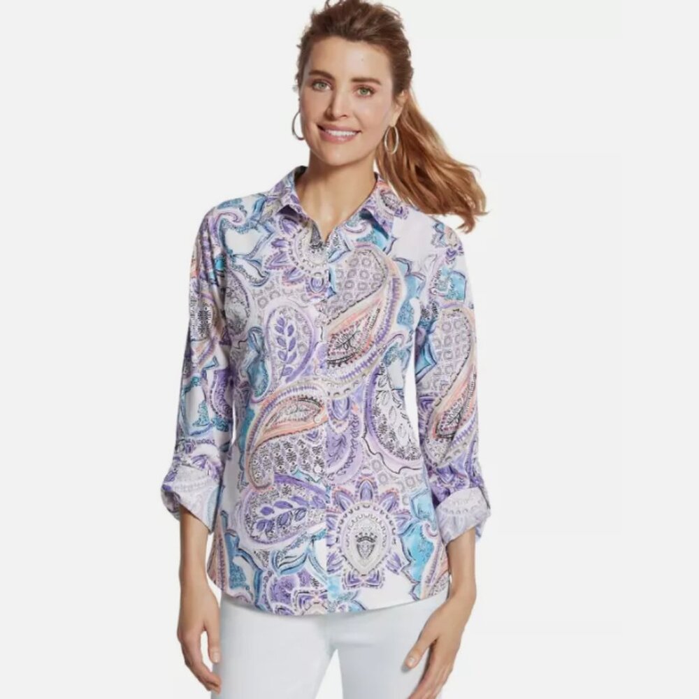 Chico's Effortless Paisley Wrinkle-Free Shirt 8
